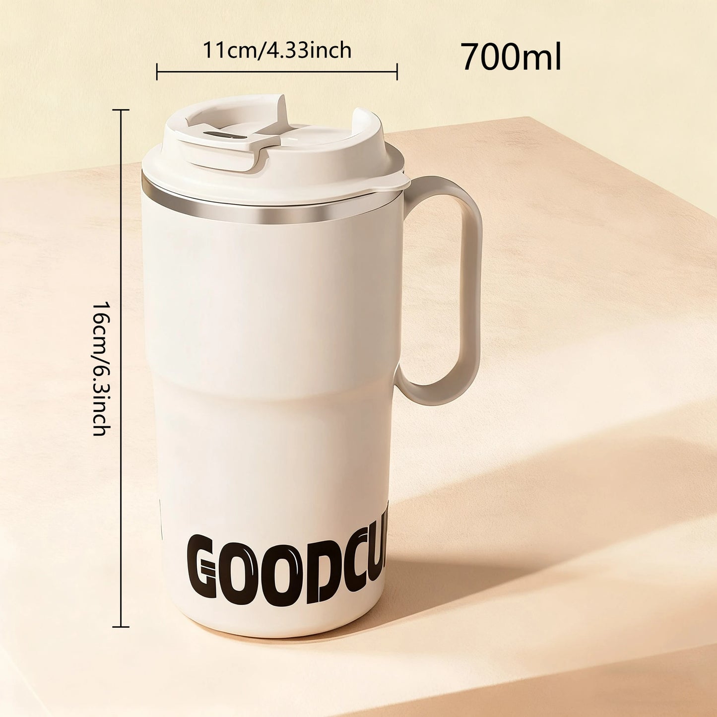 MugLife white 700ml insulated coffee mug – double wall vacuum stainless steel