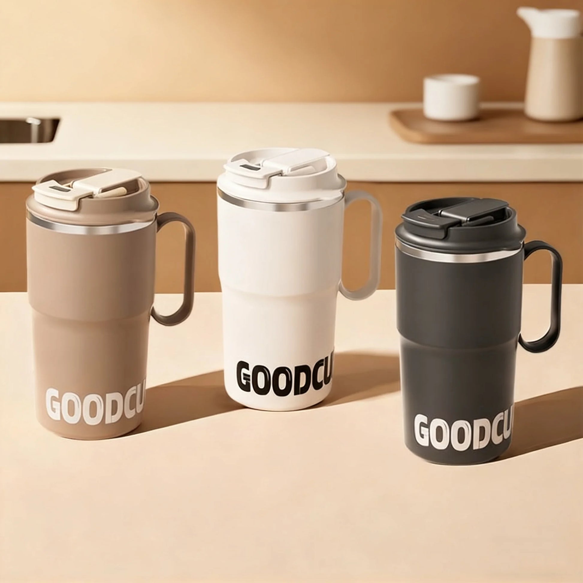 MugLife extra large insulated mug 700ml with handle and straw – full product view