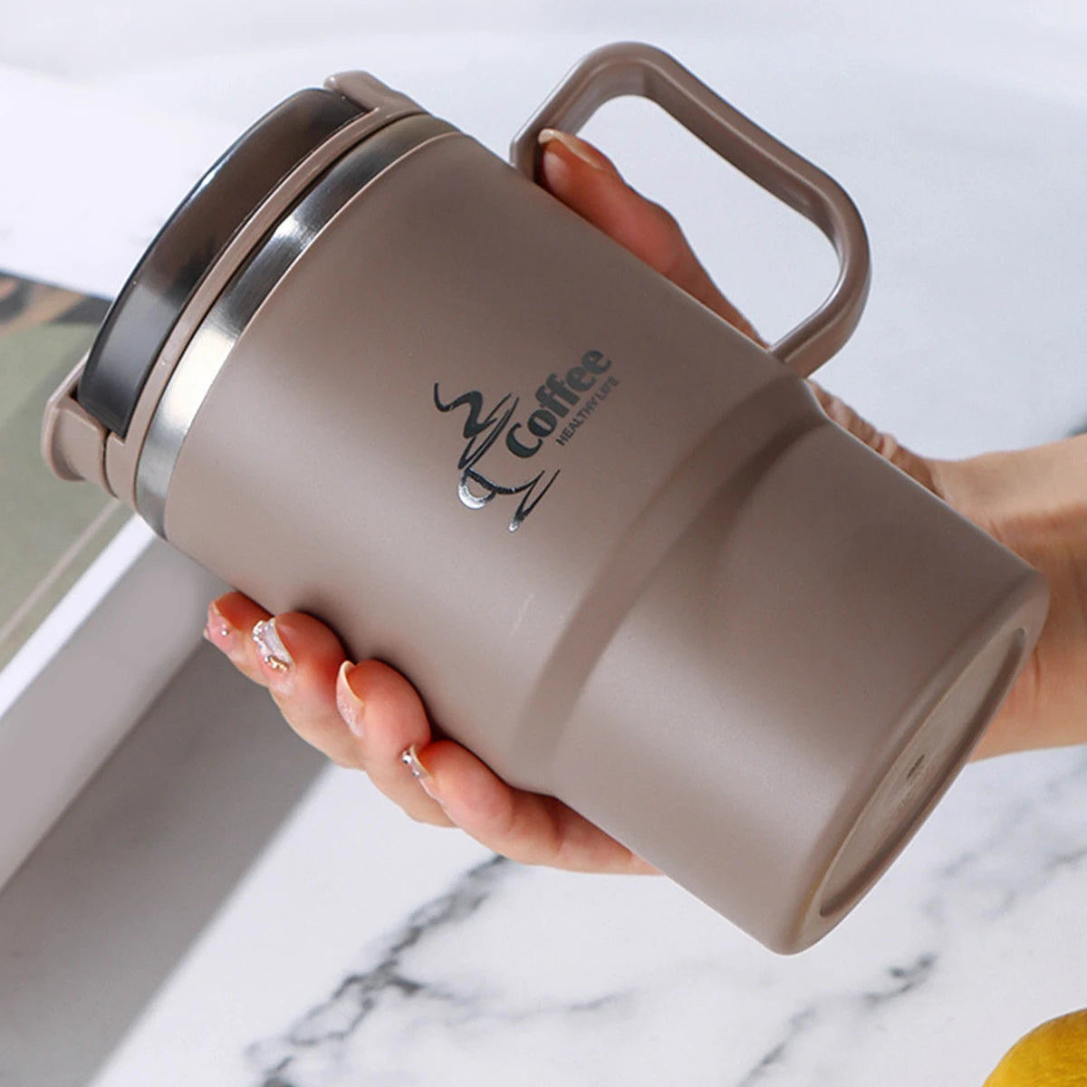 MugLife insulated mug with strainer and spoon – complete tea and coffee brewing set