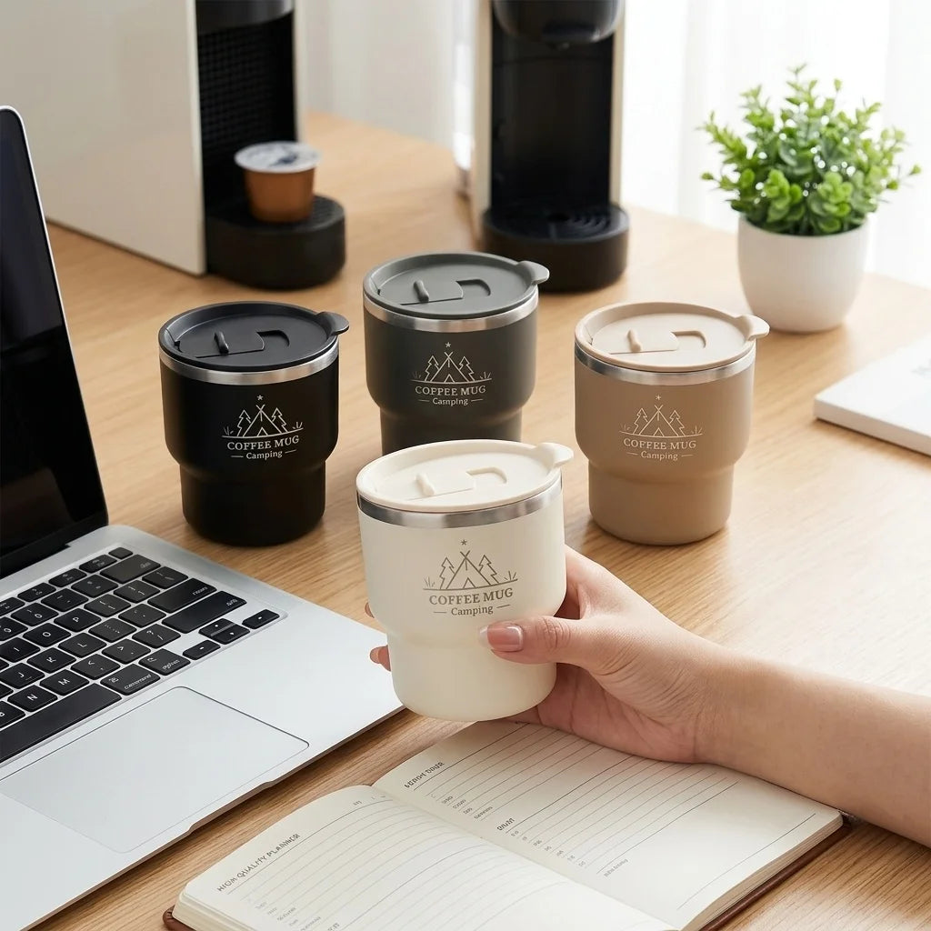 MugLife khaki insulated coffee cup with leakproof lid – 304 stainless steel