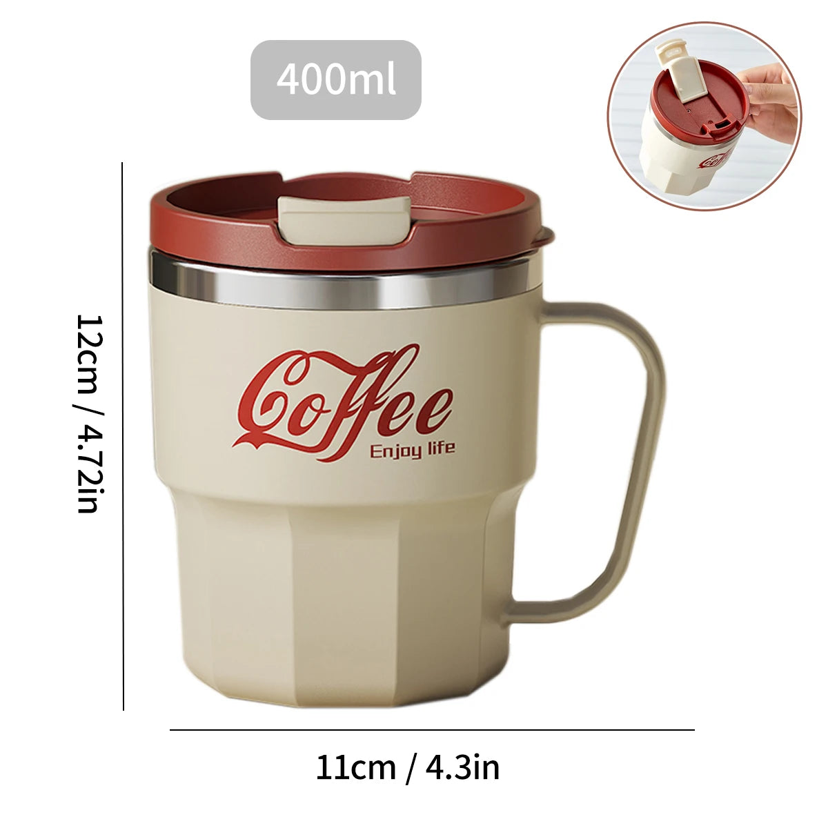 MugLife B Style cream stainless steel coffee cup – unique two-tone design