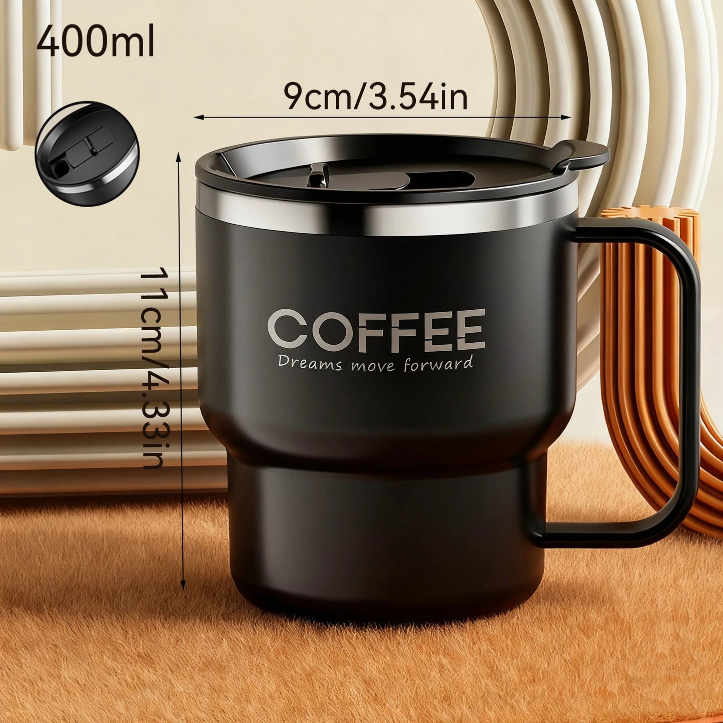 Black insulated coffee cup with handle – MugLife 304 stainless steel office cup