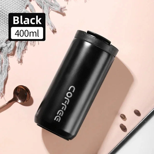MugLife black wide mouth thermos flask 400ml – leakproof travel water bottle