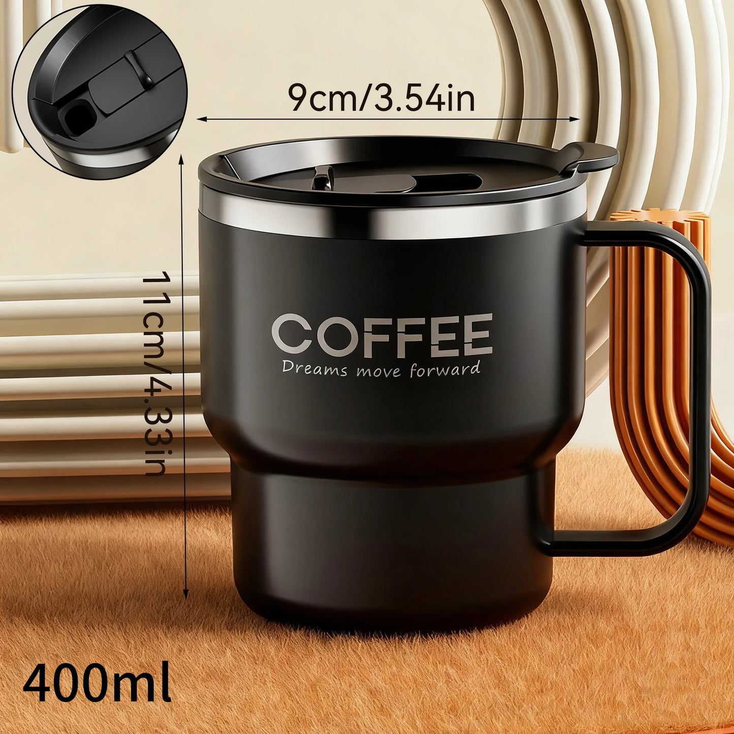 MugLife C Style Black insulated mug with handle and lid – anti-scalding steel cup