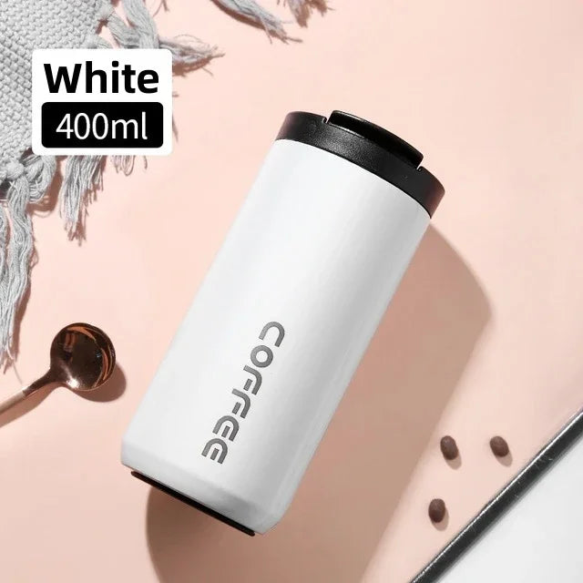 MugLife white wide mouth car flask 400ml – vacuum insulated hot and cold drinks