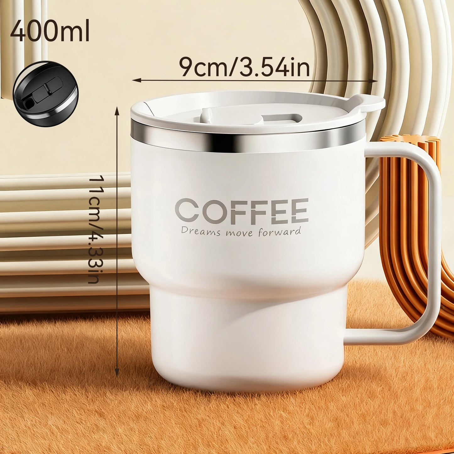 MugLife white double wall stainless steel coffee cup – leakproof desk mug