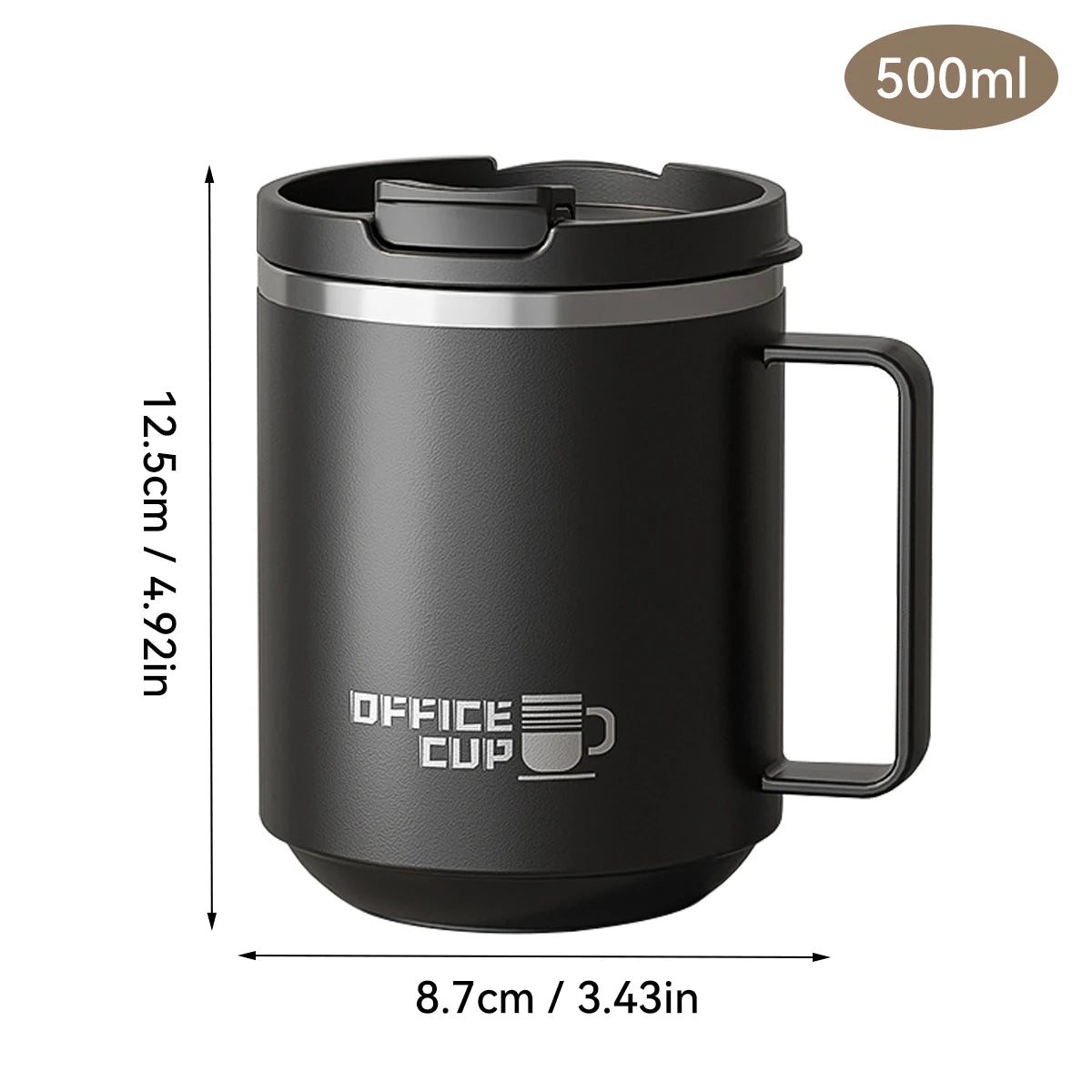 Black B Style large coffee mug with handle – MugLife 304 stainless steel