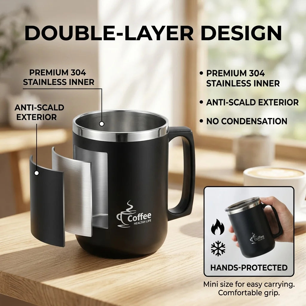 Mini stainless steel coffee mug in brown color – MugLife travel tumbler