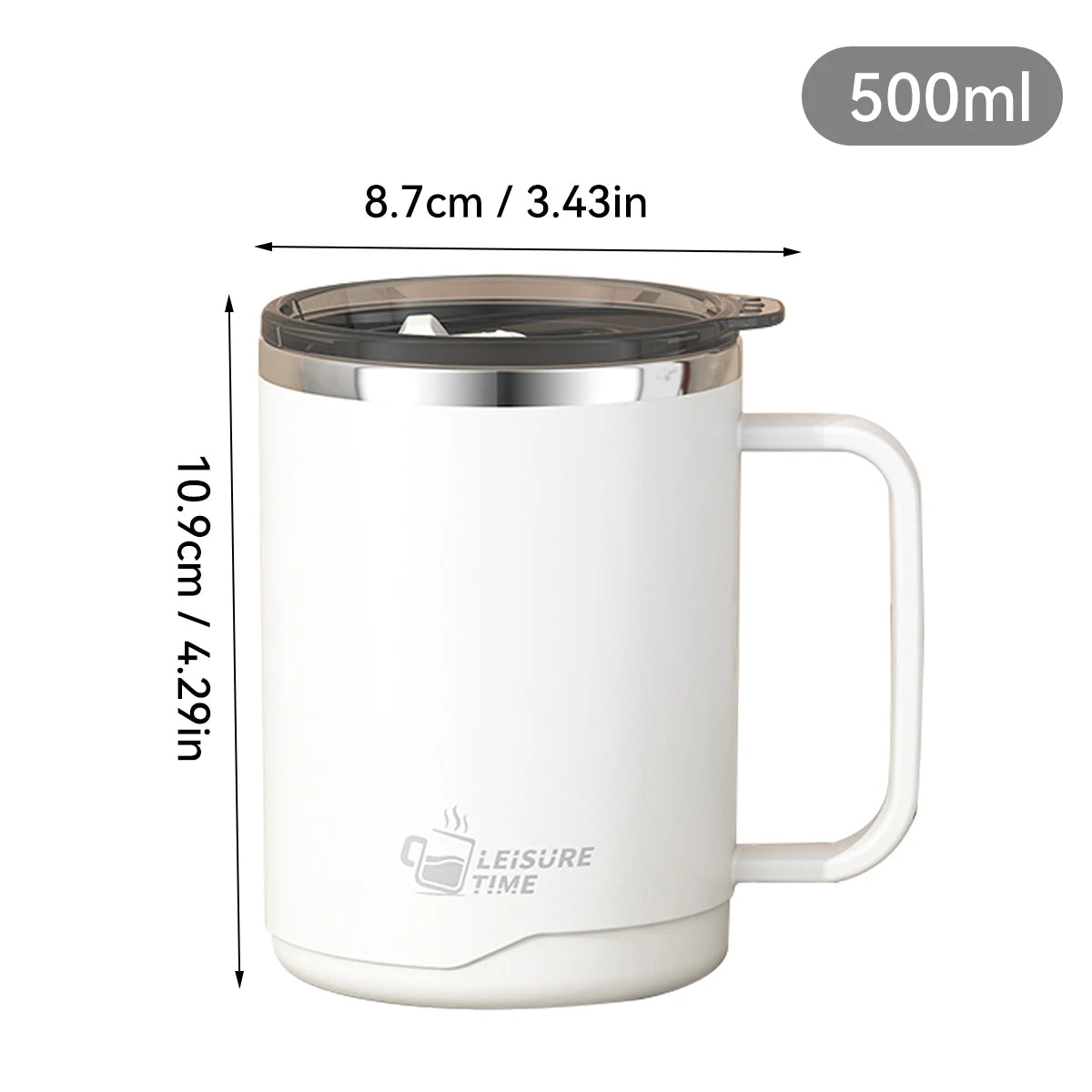 White large capacity insulated mug with handle – MugLife sealed coffee cup