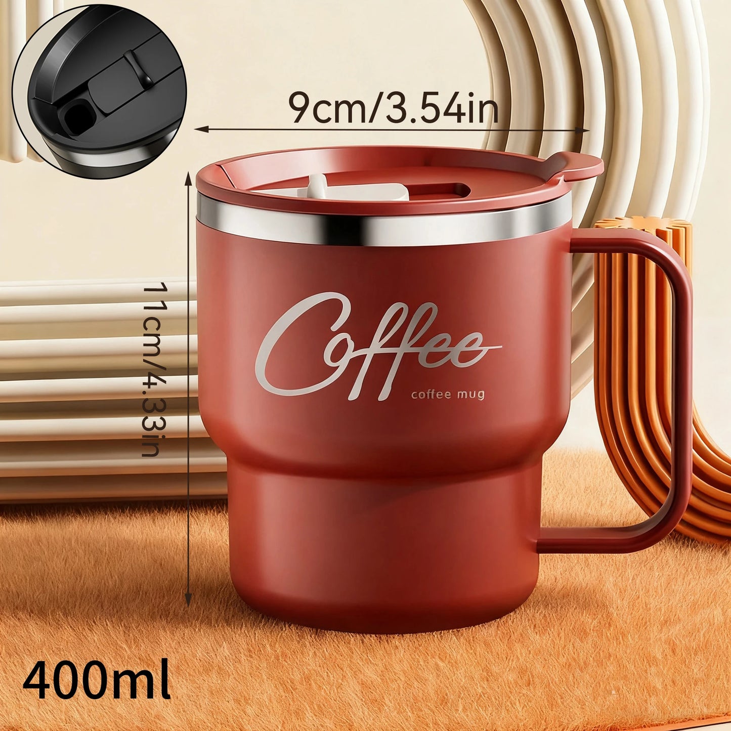 MugLife C Style Red insulated mug with lid and handle – safe everyday home mug