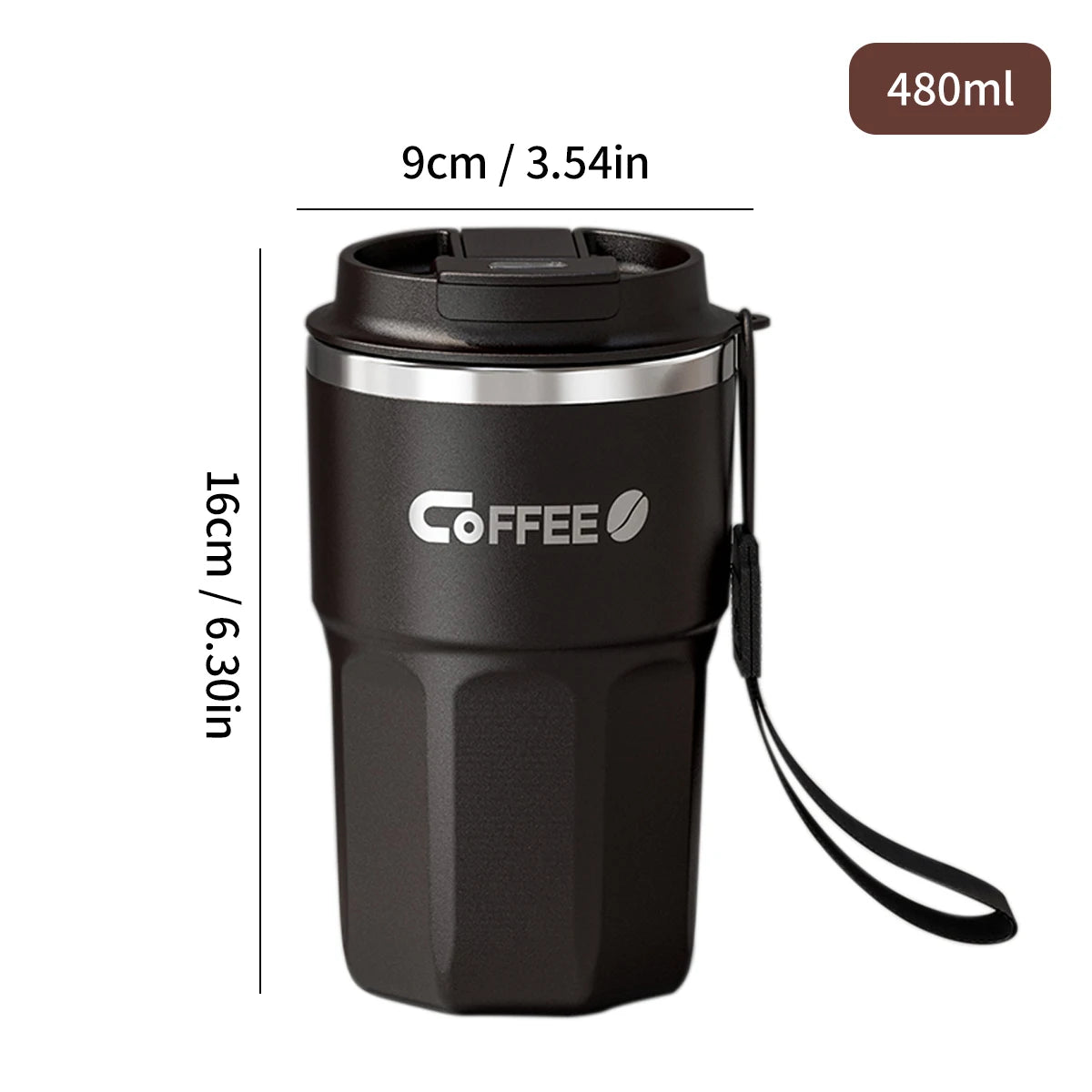 MugLife B Style Black mug with lid and ergonomic handle – safe hot drink cup