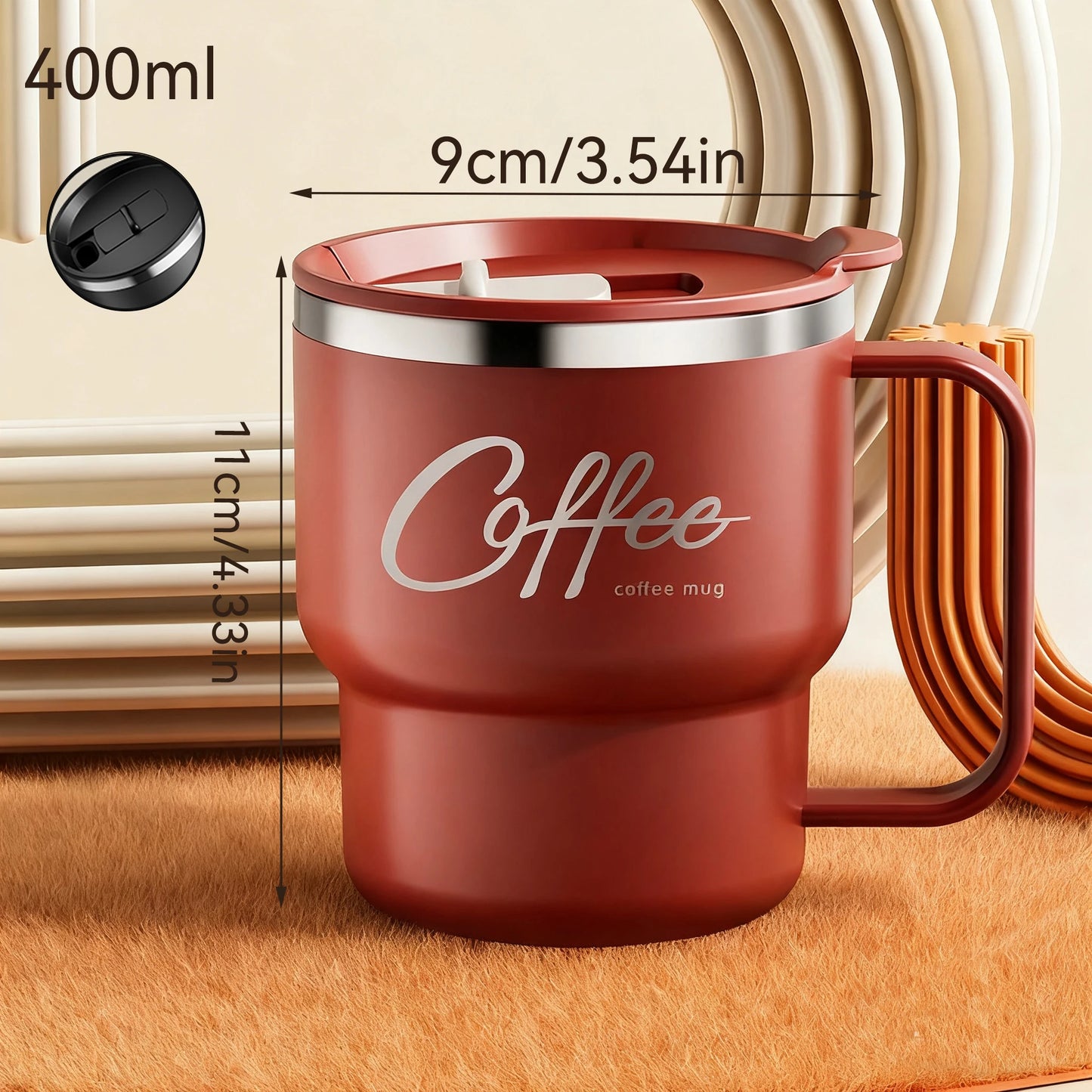 Red double wall insulated coffee cup with handle – MugLife 301-400ml