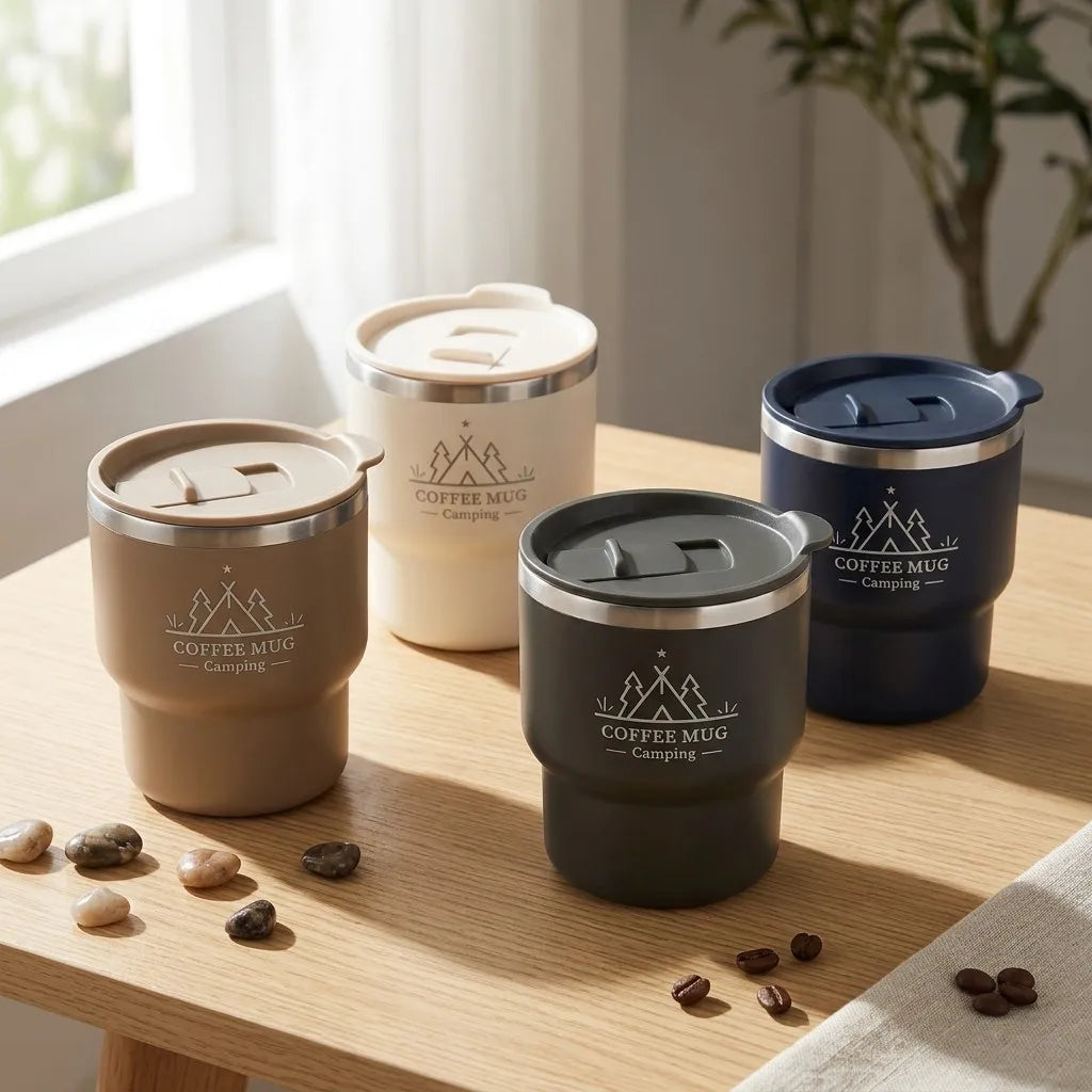 MugLife aesthetic insulated coffee cup with lid – nature color collection overview