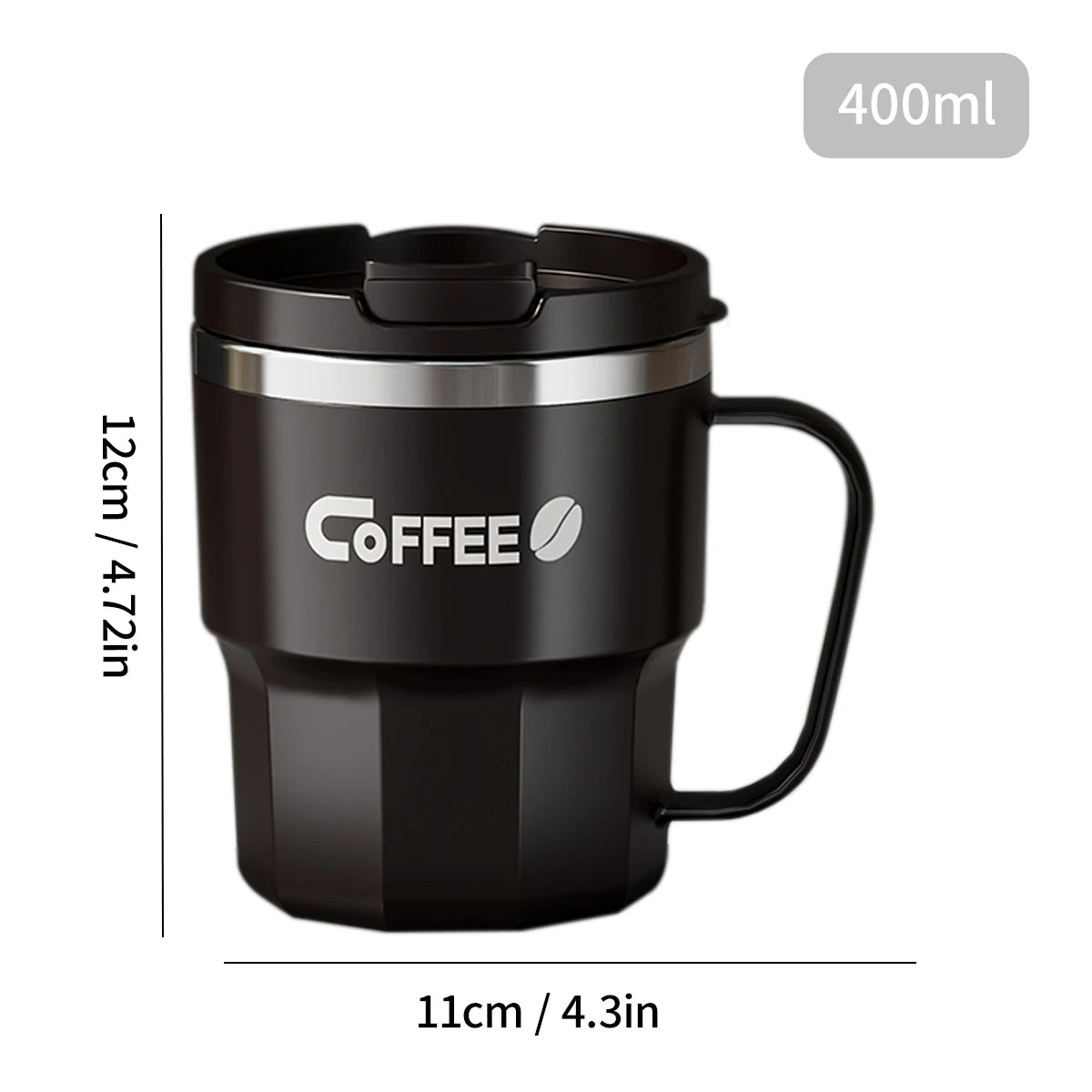 MugLife A Style Black insulated coffee mug with handle and lid – cool-touch exterior