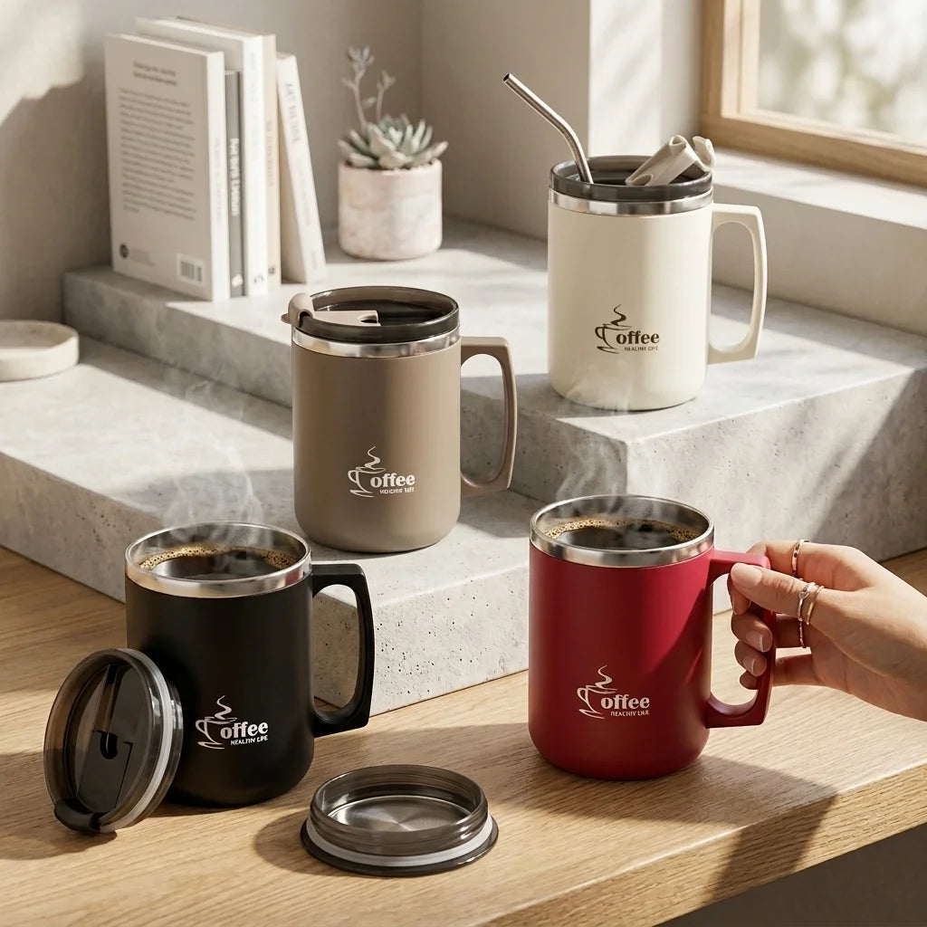 MugLife mini insulated travel coffee mug with handle in white – 304 stainless steel