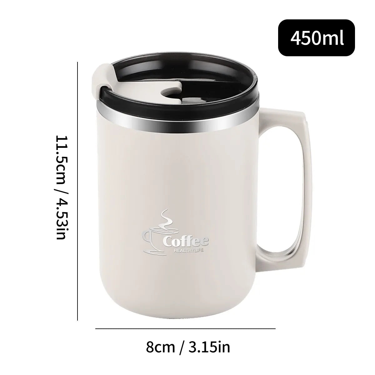 White mini thermal coffee mug with handle – MugLife portable travel cup