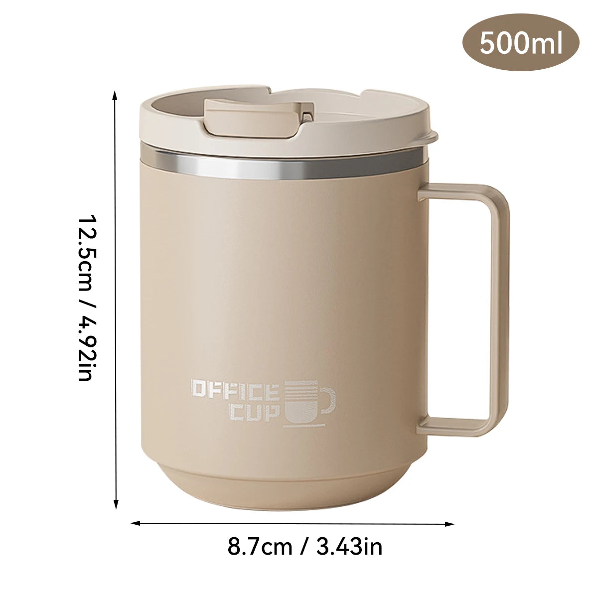Khaki B Style large stainless steel mug – MugLife 500ml gift for coffee lovers