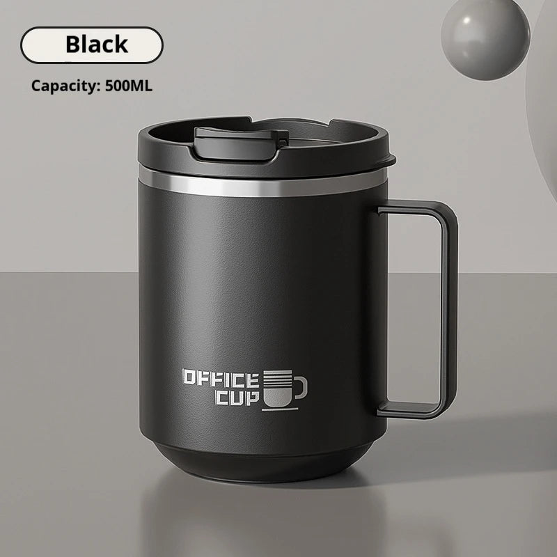 MugLife 480ML khaki coffee mug with handle on desk lifestyle shot