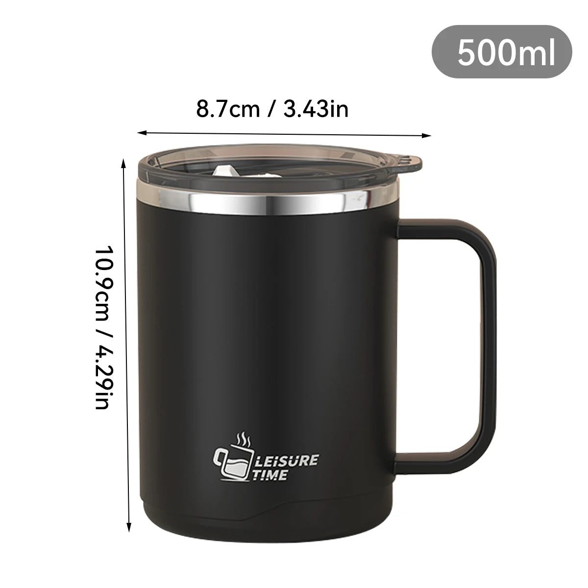 MugLife black large insulated coffee mug 500ml – 304 stainless steel
