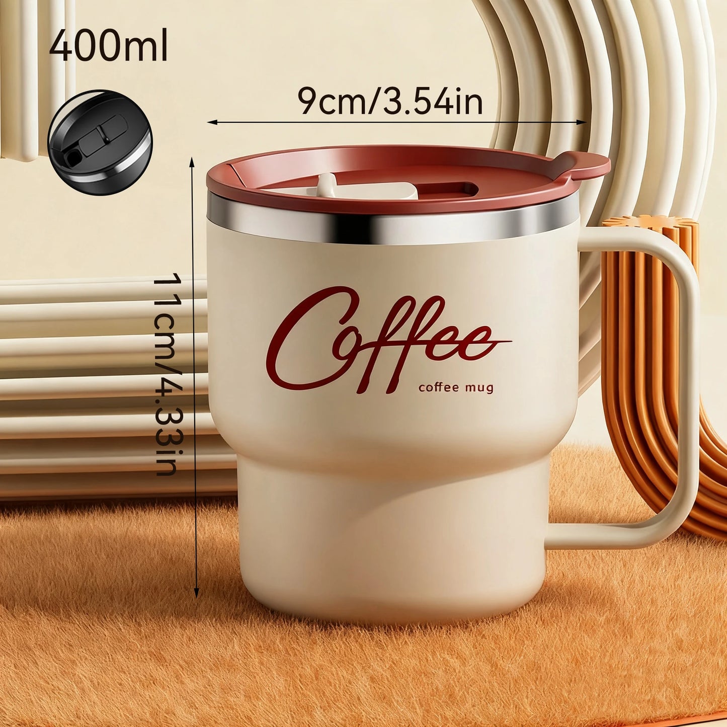 MugLife cream double wall insulated coffee cup with handle – 304 stainless steel
