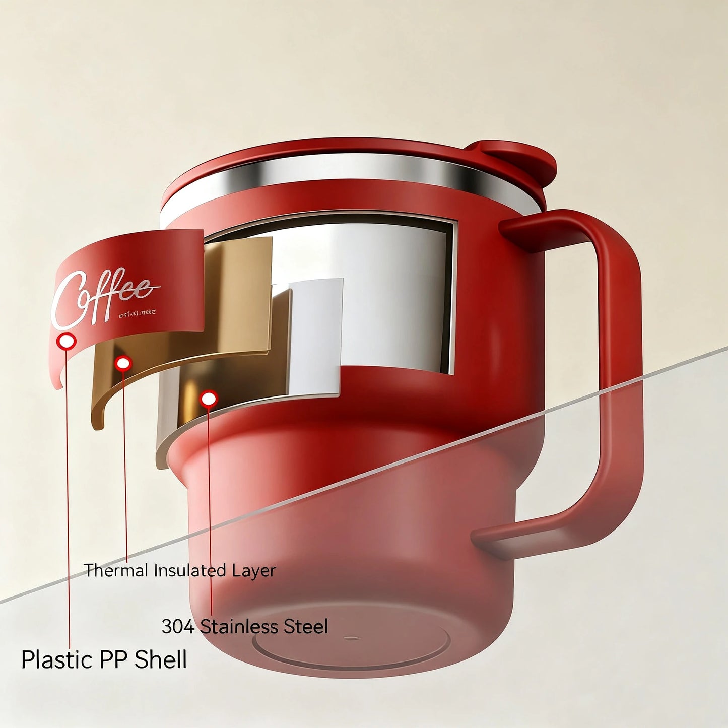 MugLife double wall coffee cup showing interior stainless steel construction