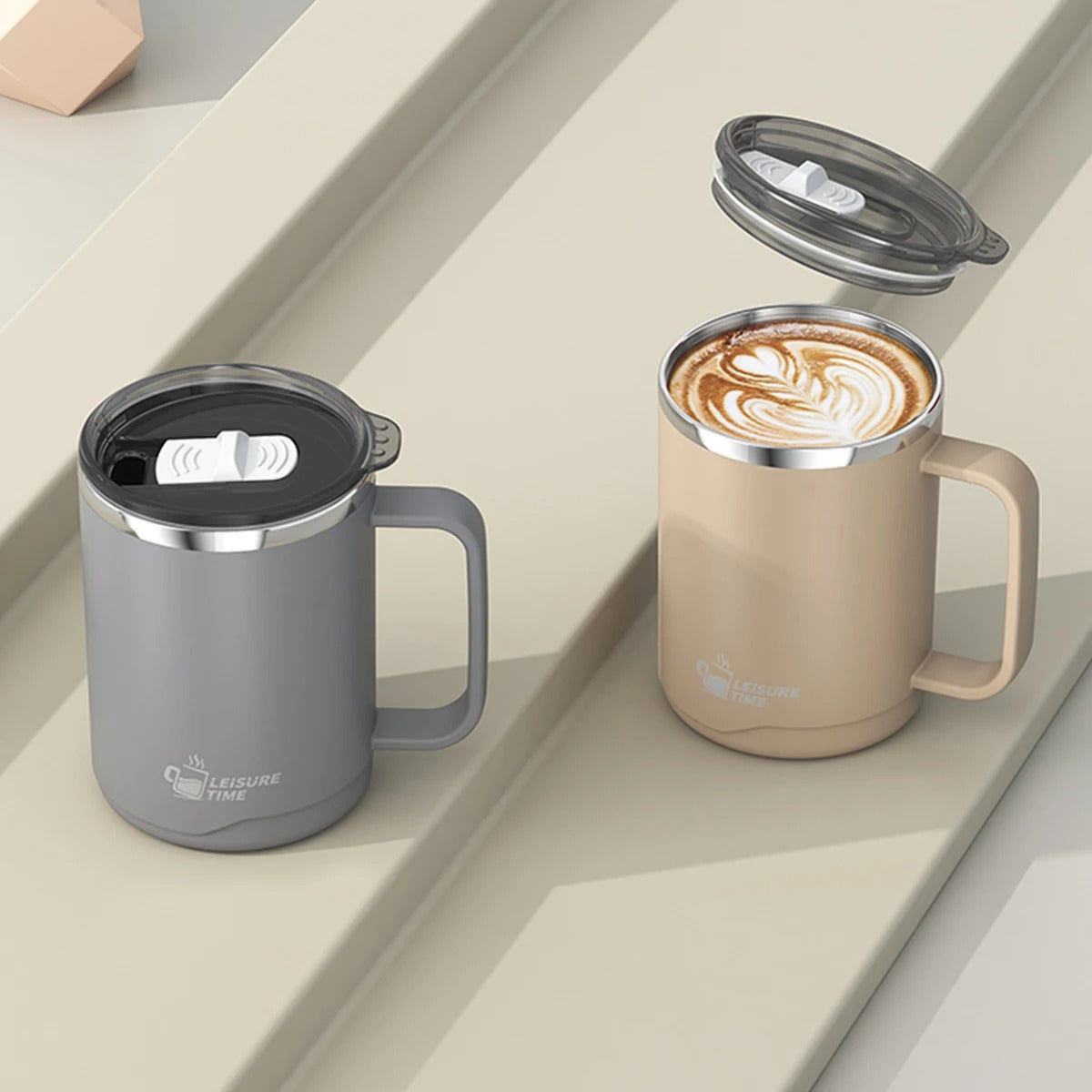 MugLife 500ml stainless steel mug with sealed leakproof lid – top view