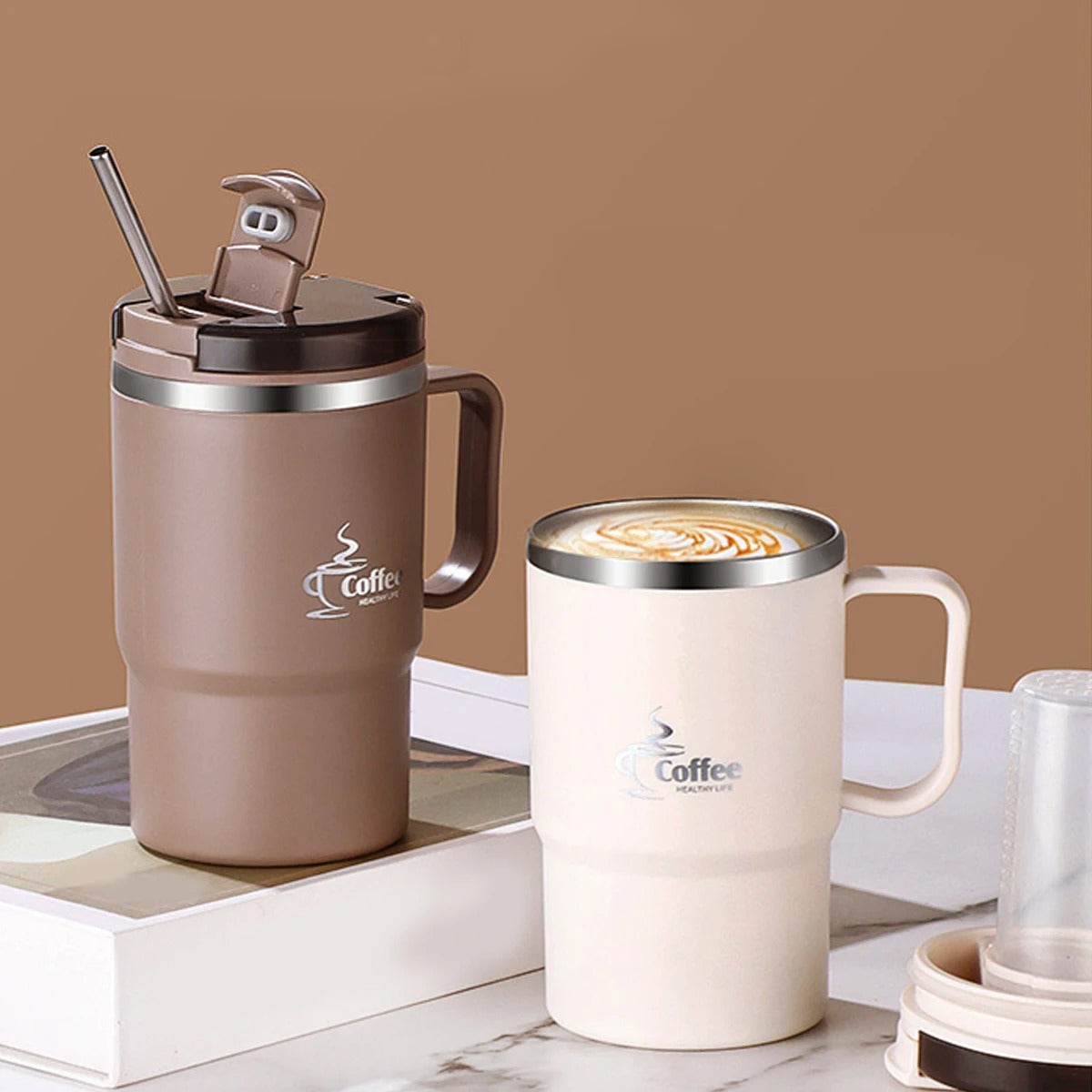 MugLife insulated brewing mug with spoon – double wall 304 stainless steel