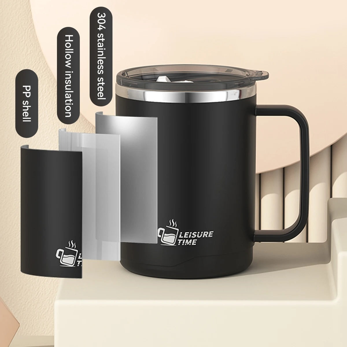 Large stainless steel mug with handle on desk – MugLife work from home mug
