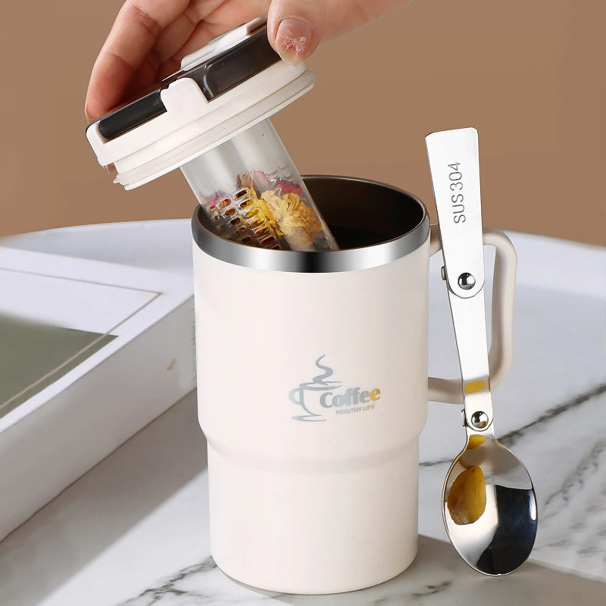 MugLife strainer mug 450-500ml – Beige Black and Brown earthy color options