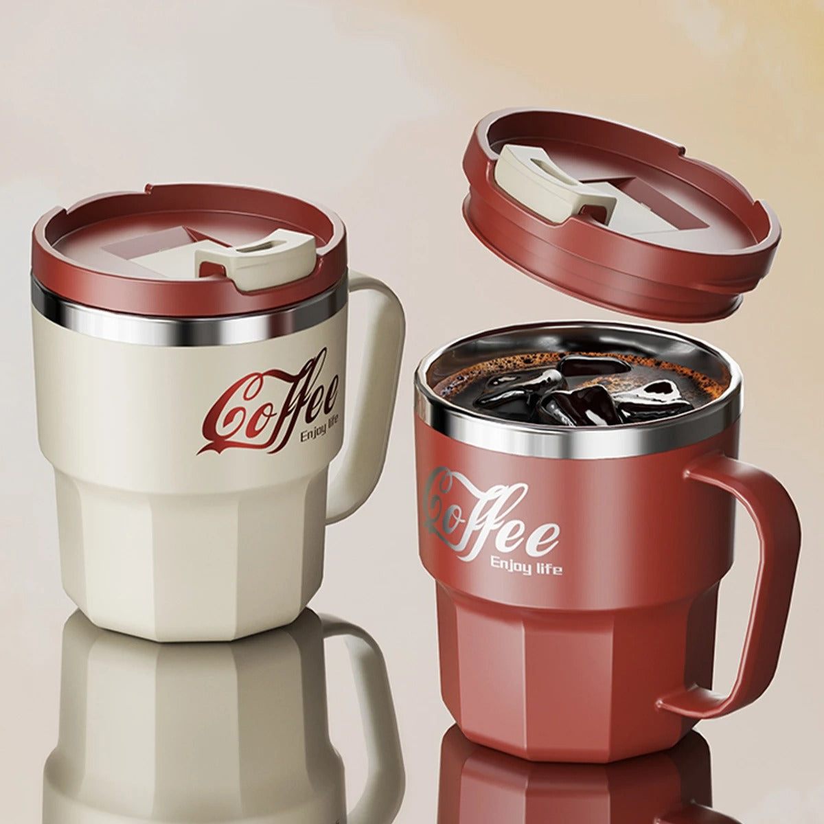 Anti-Scalding Coffee Mug with Lid & Handle – Steel