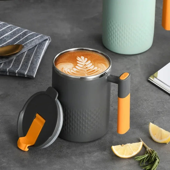 Heat-Resistant Coffee Mug 450ml – Handle & Leakproof Lid
