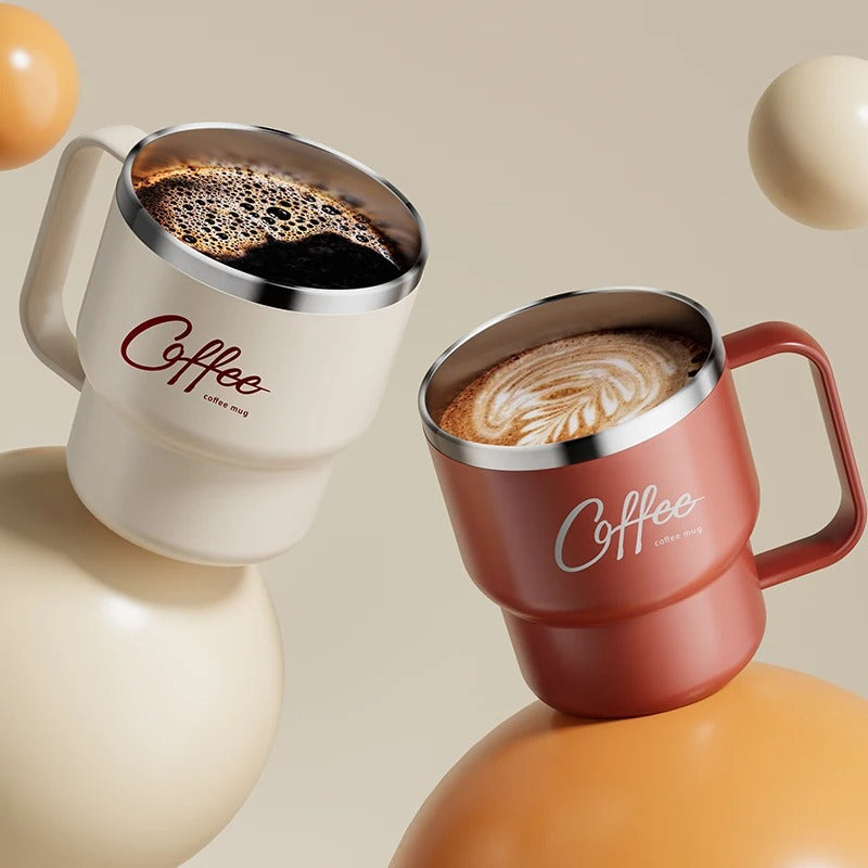 Double Wall Insulated Coffee Cup with Handle – 304 Stainless Steel